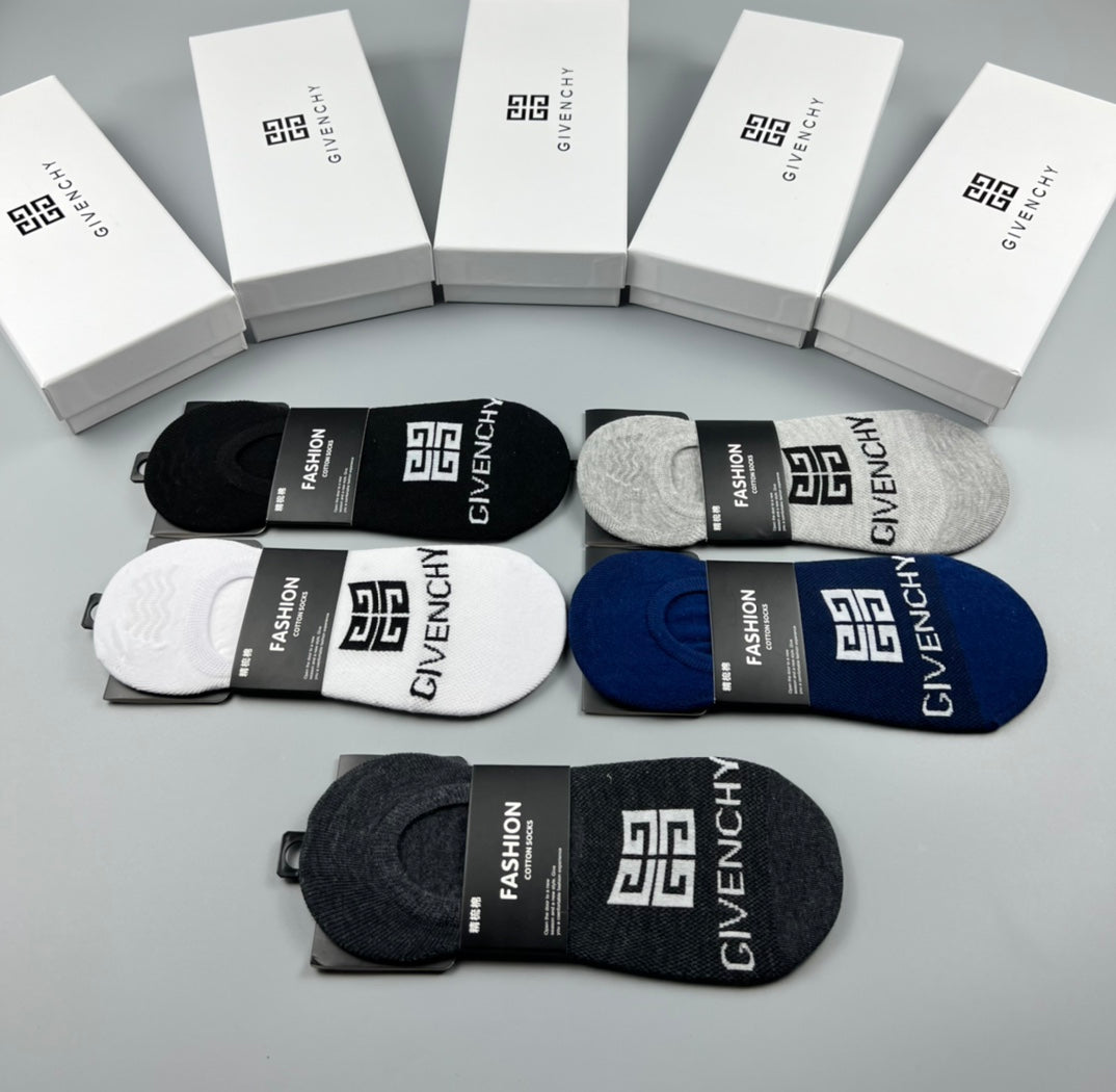 Givenchy Cotton Visible Logo, Stripe Or Motif Details No-Show Socks - 5-Pair Set