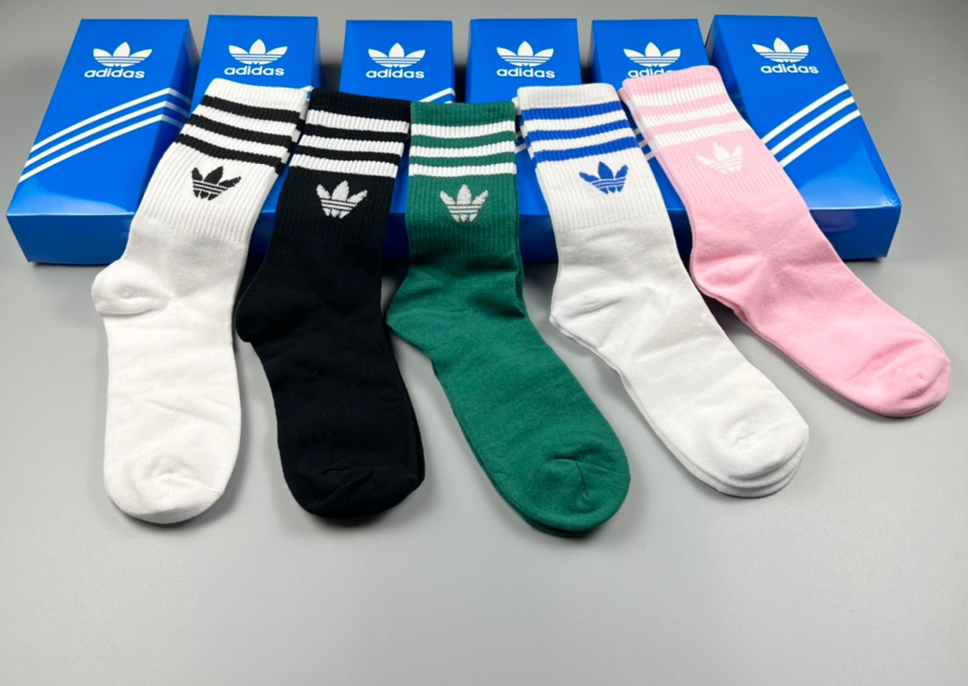 Adidas Three-Stripe Crew Socks - 5-Pair Box