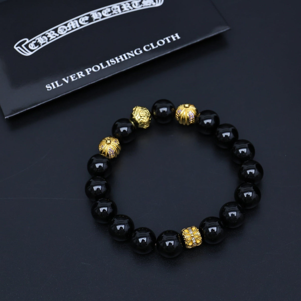 Martin Graham beaded bracelet in polished metal-tone – close-up detail