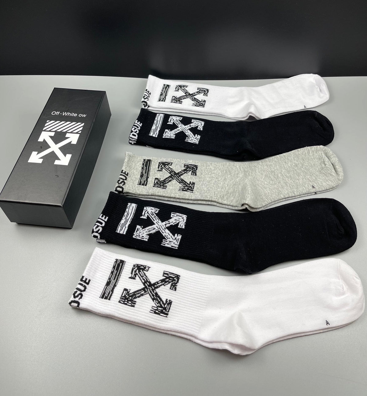 Off-White Cotton Visible Logo, Stripe Or Motif Details Crew Socks - 5-Pair Set