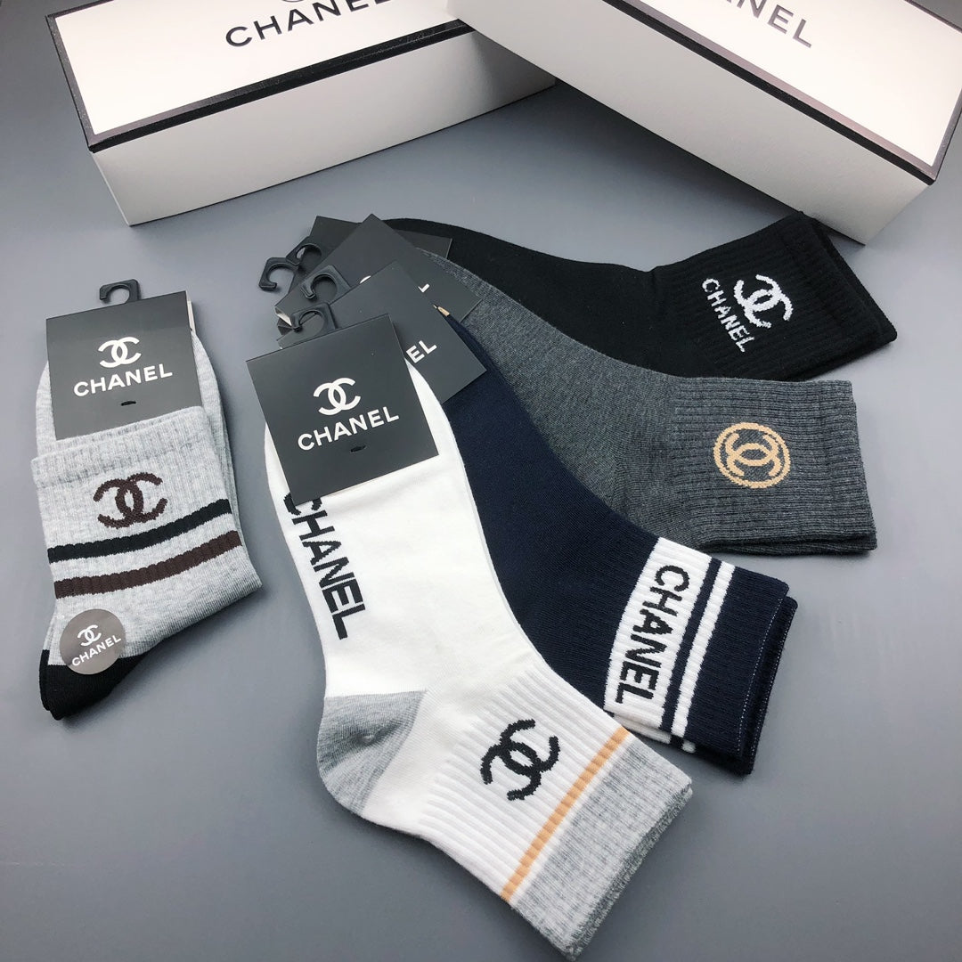 Chanel Logo Crew Socks - 5-Pair Box
