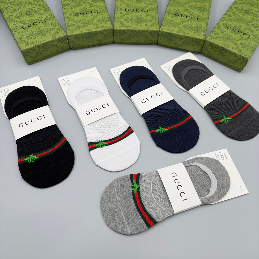 Gucci Web-Stripe Bee No-Show Socks - Box of 5 Pairs