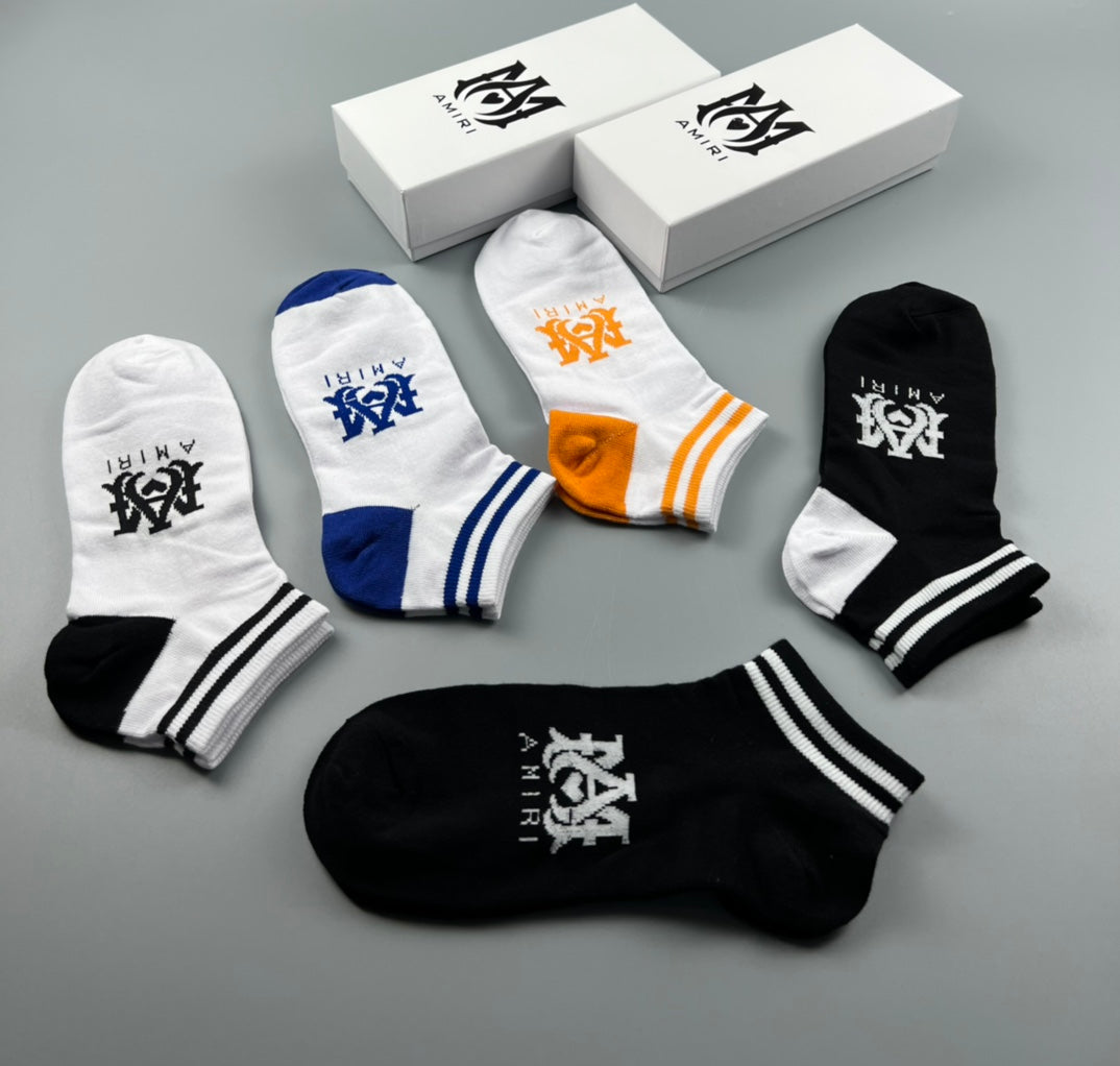 Fendi Sunburst-Style Emblem Graphics Ankle Socks - 5-Pair Set