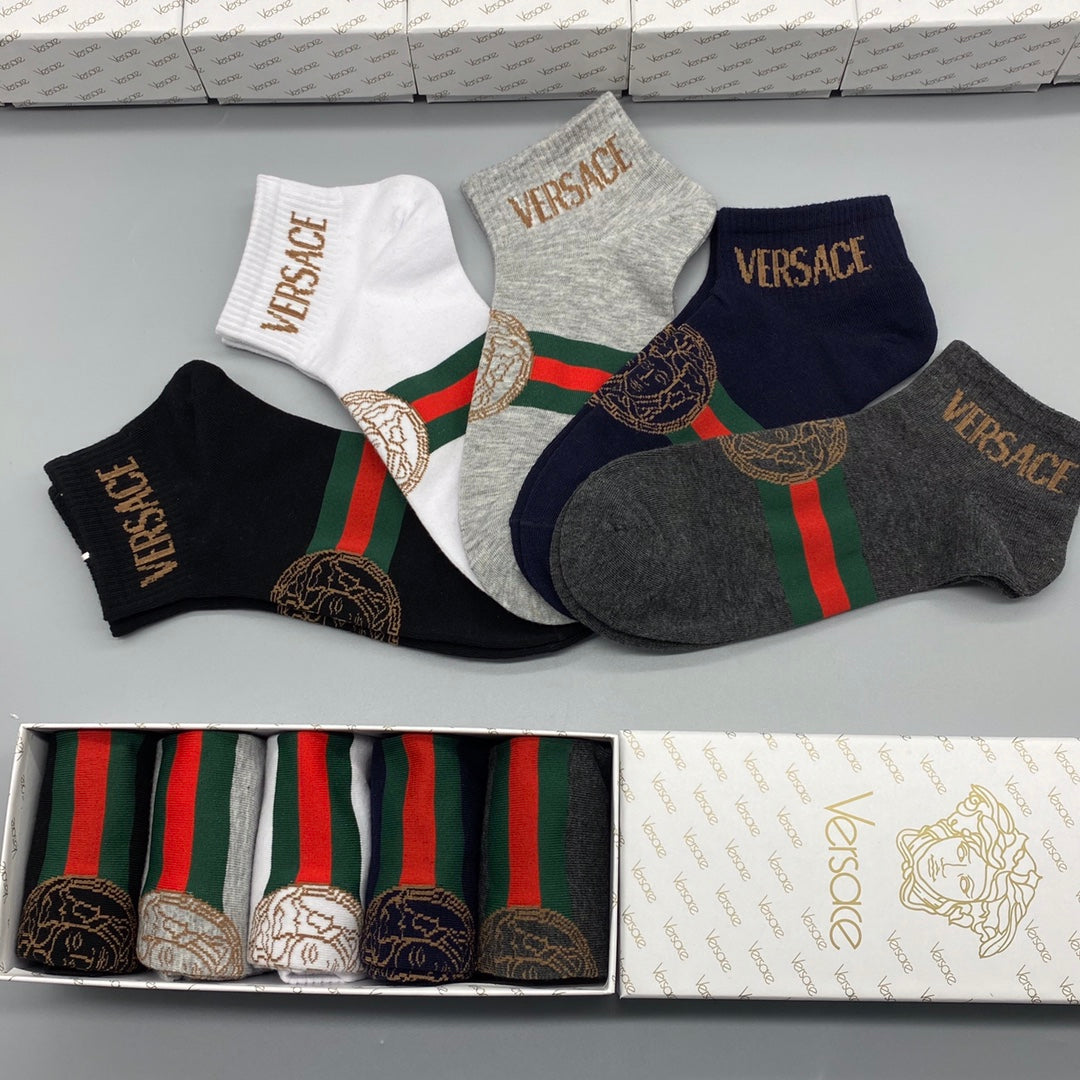 Versace Web-Stripe Medusa Ankle Socks - Box of 5 Pairs