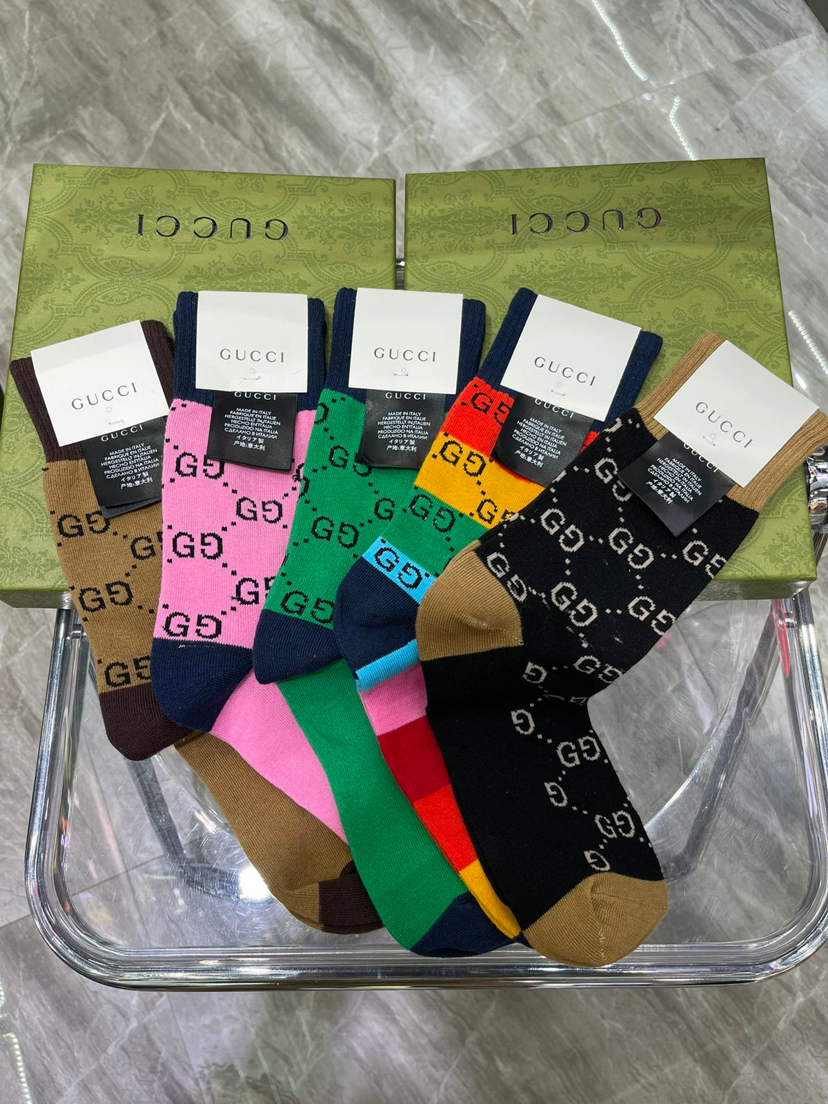 Gucci Cotton Repeating Monogram-Style Patterns Crew Socks
