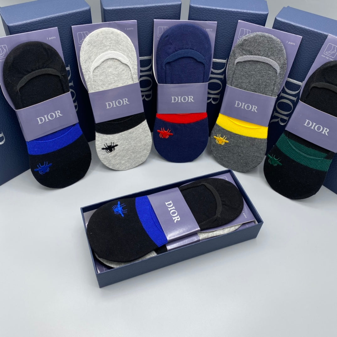 Dior Coloured Stripe Accents No-Show Socks - 5-Pair Set