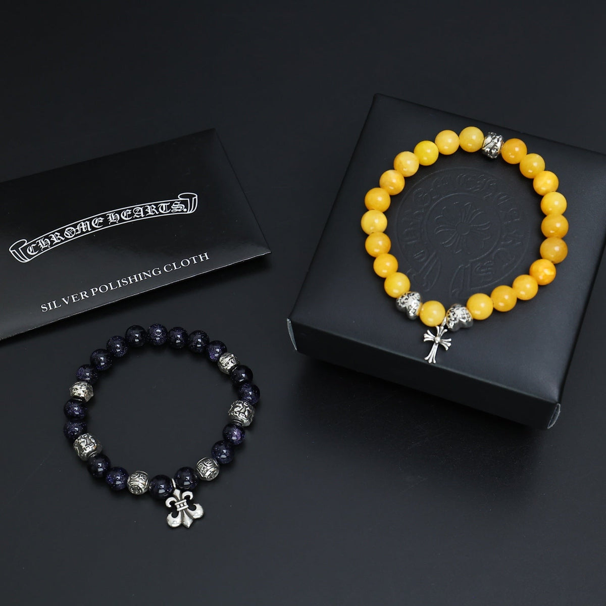 Martin Graham beaded bracelet in polished metal-tone – styled product view