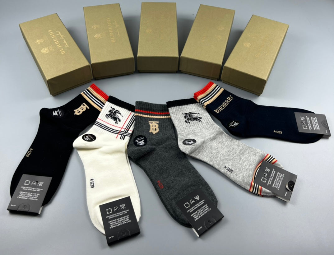Burberry Cotton Simple Contrast Mid-Calf Socks - 5-Pair Set