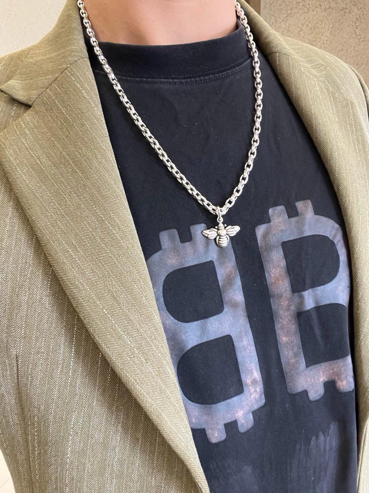Martin Graham pendant necklace in polished metal-tone – styled product view