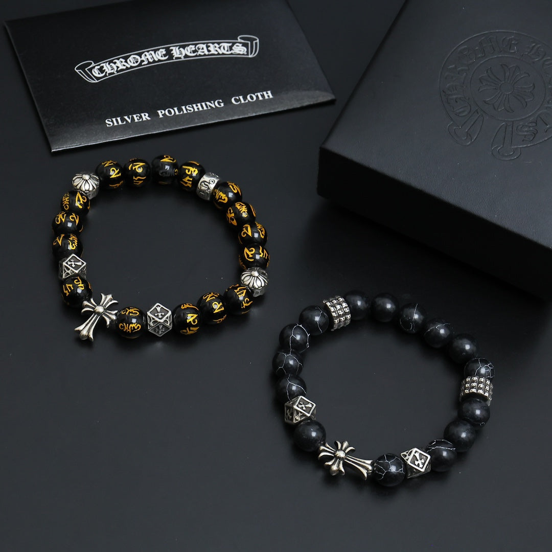 Martin Graham beaded bracelet in polished metal-tone – styled product view
