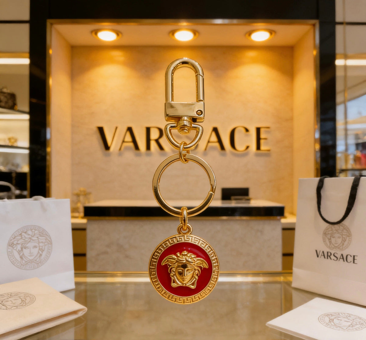 Martin Graham bag charm in polished metal-tone – close-up detail