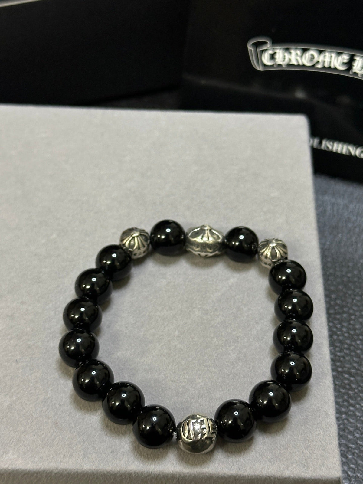 Martin Graham beaded bracelet in polished metal-tone – styled product view