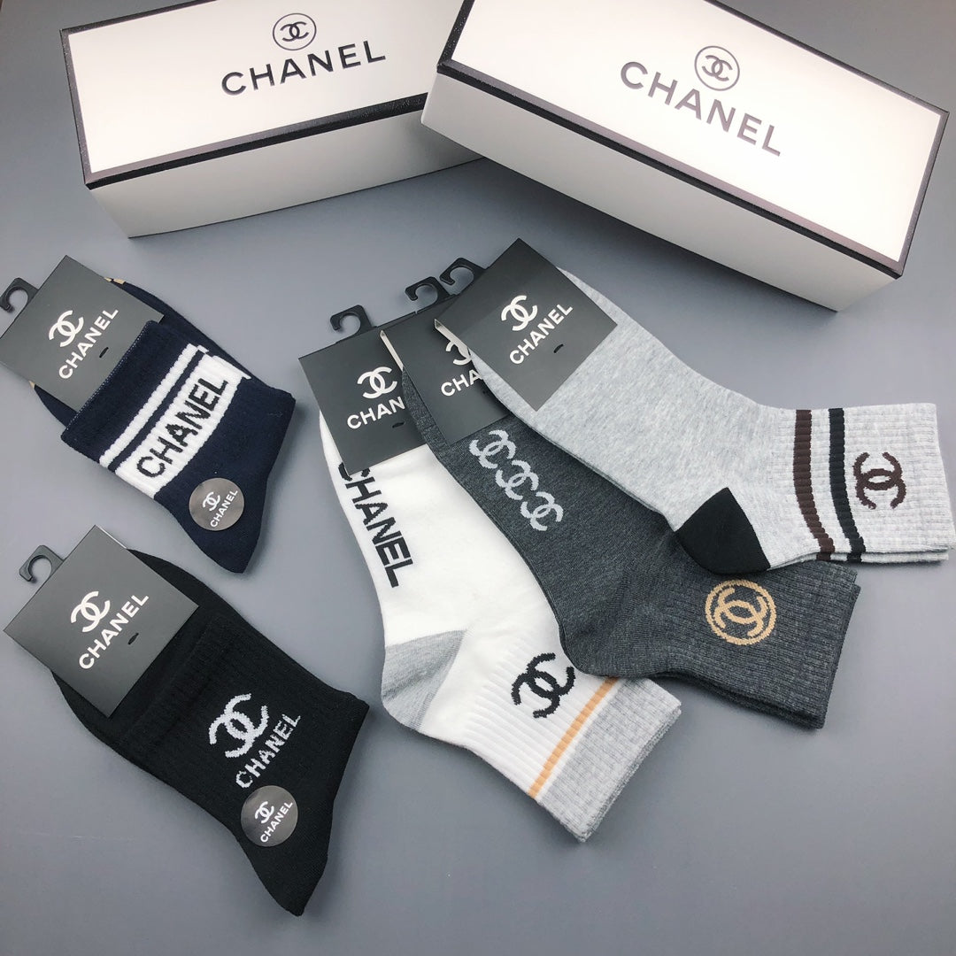 Chanel Logo Crew Socks - 5-Pair Box