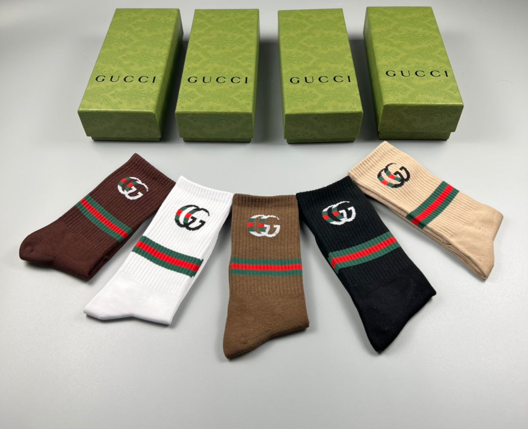 Gucci Cotton Wordmark And Stripe Crew Socks - 5-Pair Set