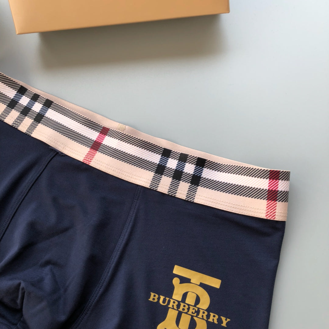 Burberry Check-Inspired Waistbands And Gold-Tone Crest Details Men's Boxer Briefs - 3-Piece Box