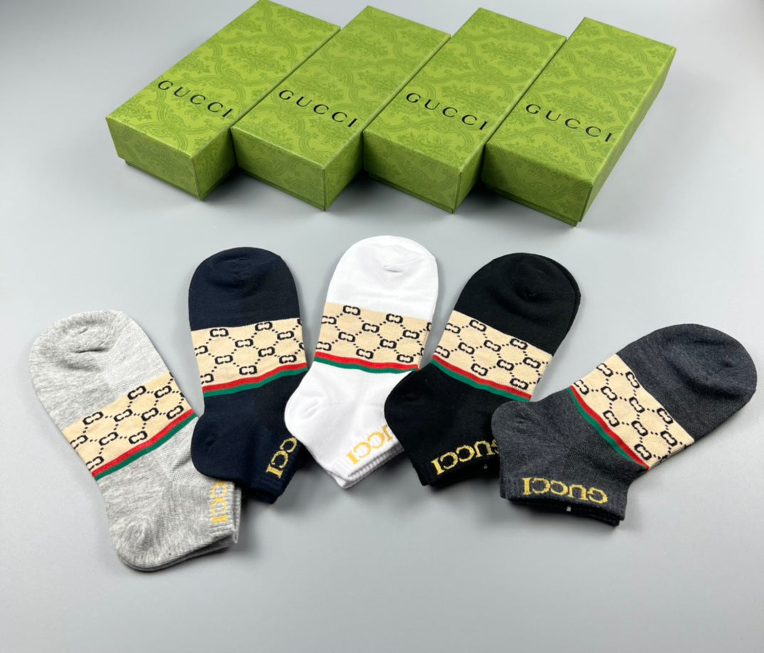 Gucci Check-Inspired Panels No-Show Socks - 5-Pair Set