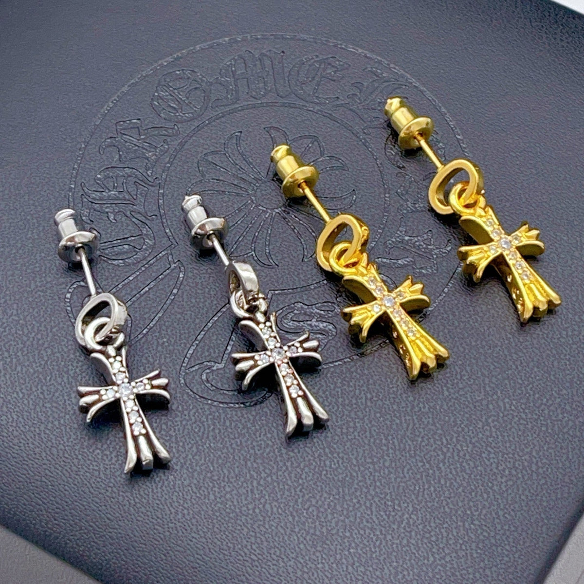 Martin Graham stud earrings in polished metal-tone – styled product view