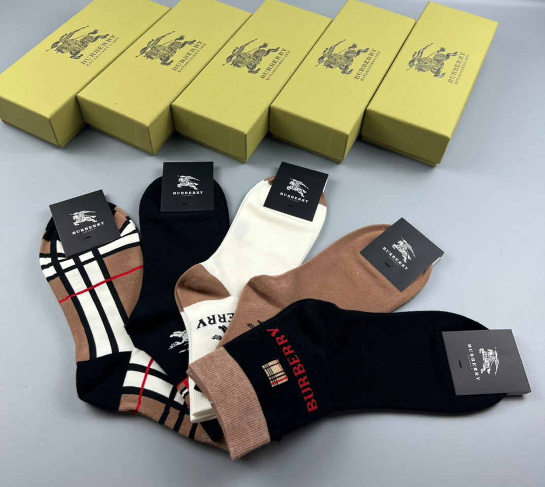 Burberry Cotton Check-Inspired Mid-Calf Socks - 5-Pair Set