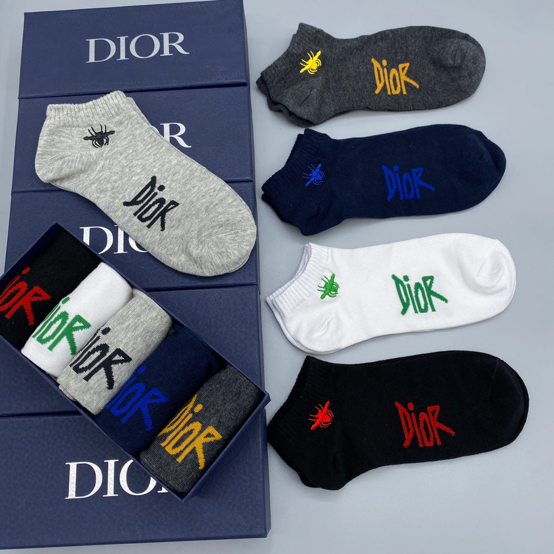 Dior Colourful Logo Details Ankle Socks - 5-Pair Set