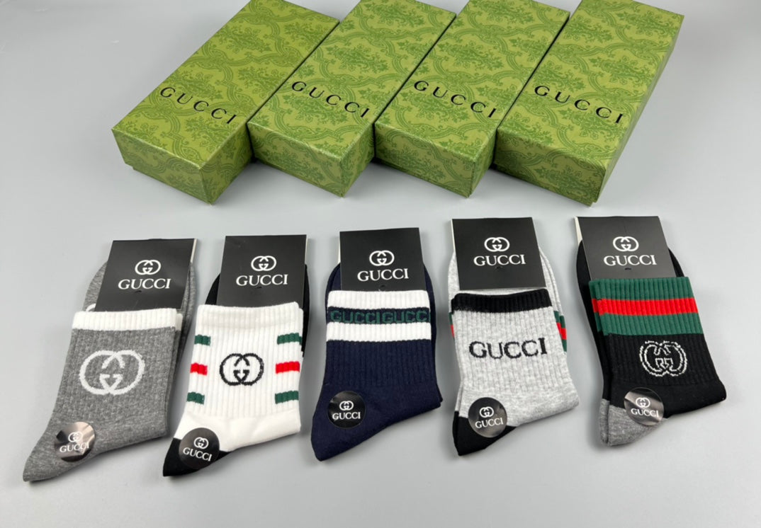 Gucci Red-And-Green Stripe Crew Socks - 5-Pair Set