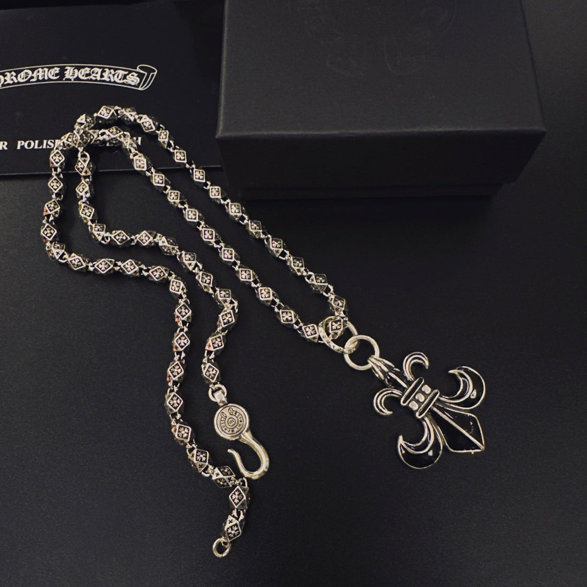 Martin Graham pendant necklace in polished metal-tone – styled product view