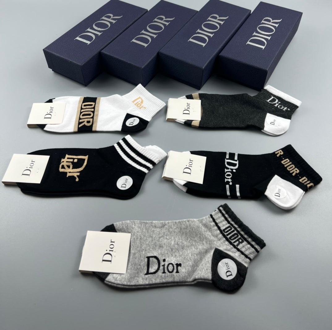 Dior Mixed Wordmark And Stripe Ankle Socks - 5-Pair Set