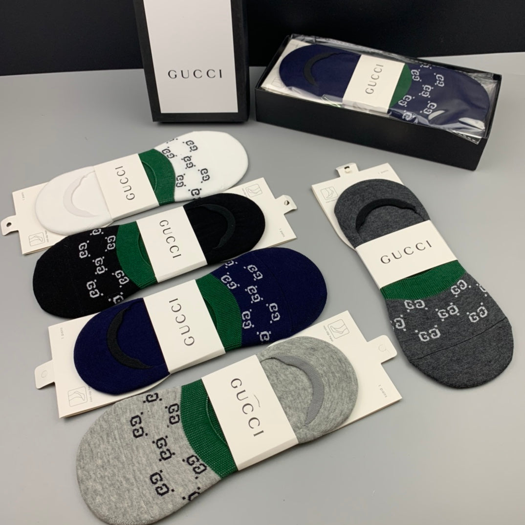 Gucci Green-And-Red Stripe No-Show Socks - 5-Pair Set