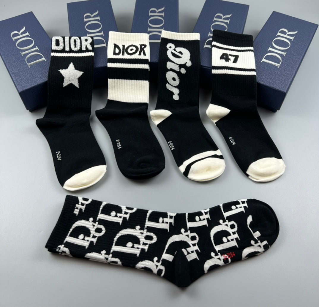 Dior Mixed Wordmark, Star And Stripe Graphics Crew Socks - 5-Pair Set