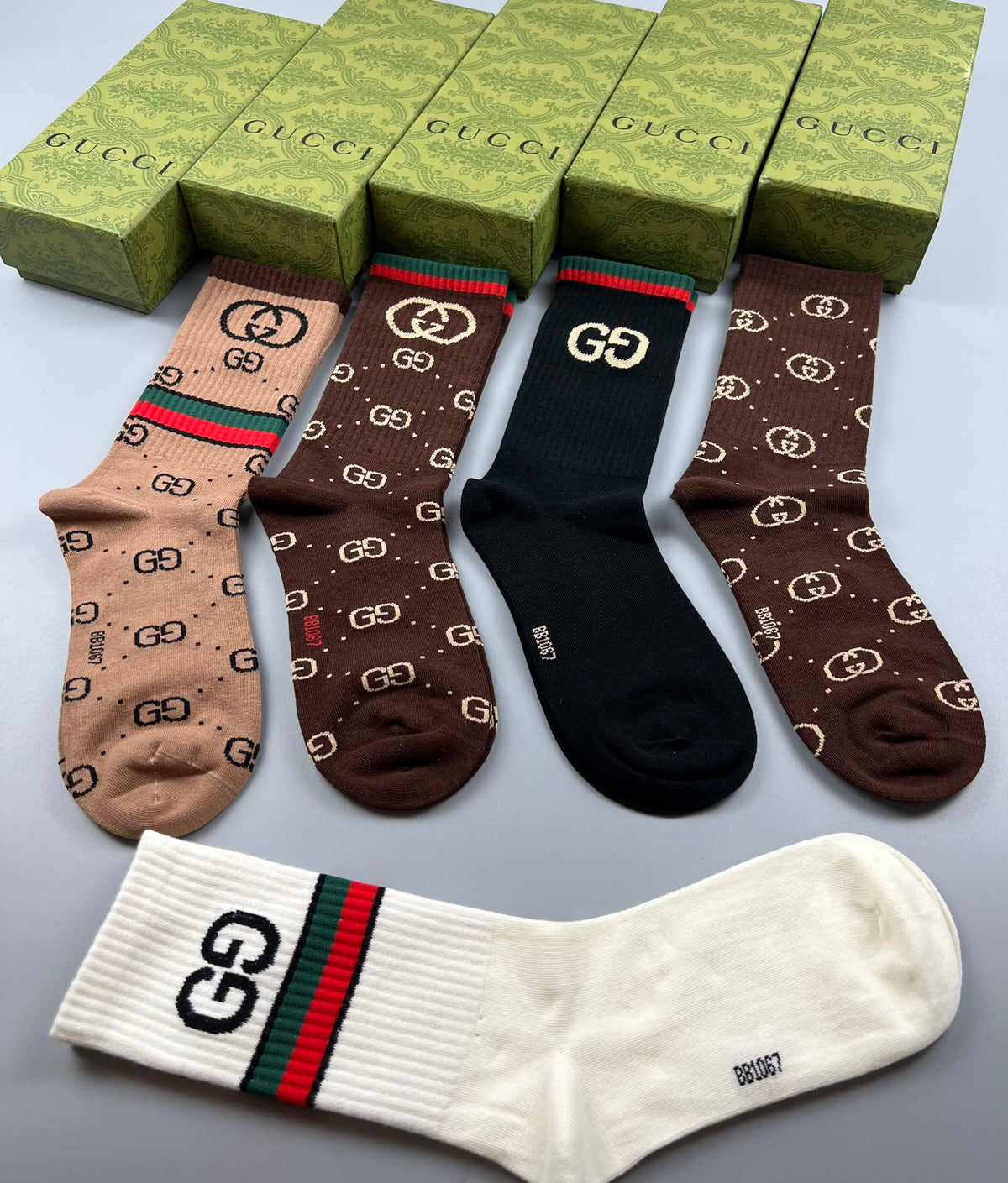 Gucci Cotton Linked Motifs And Stripe Crew Socks - 5-Pair Set
