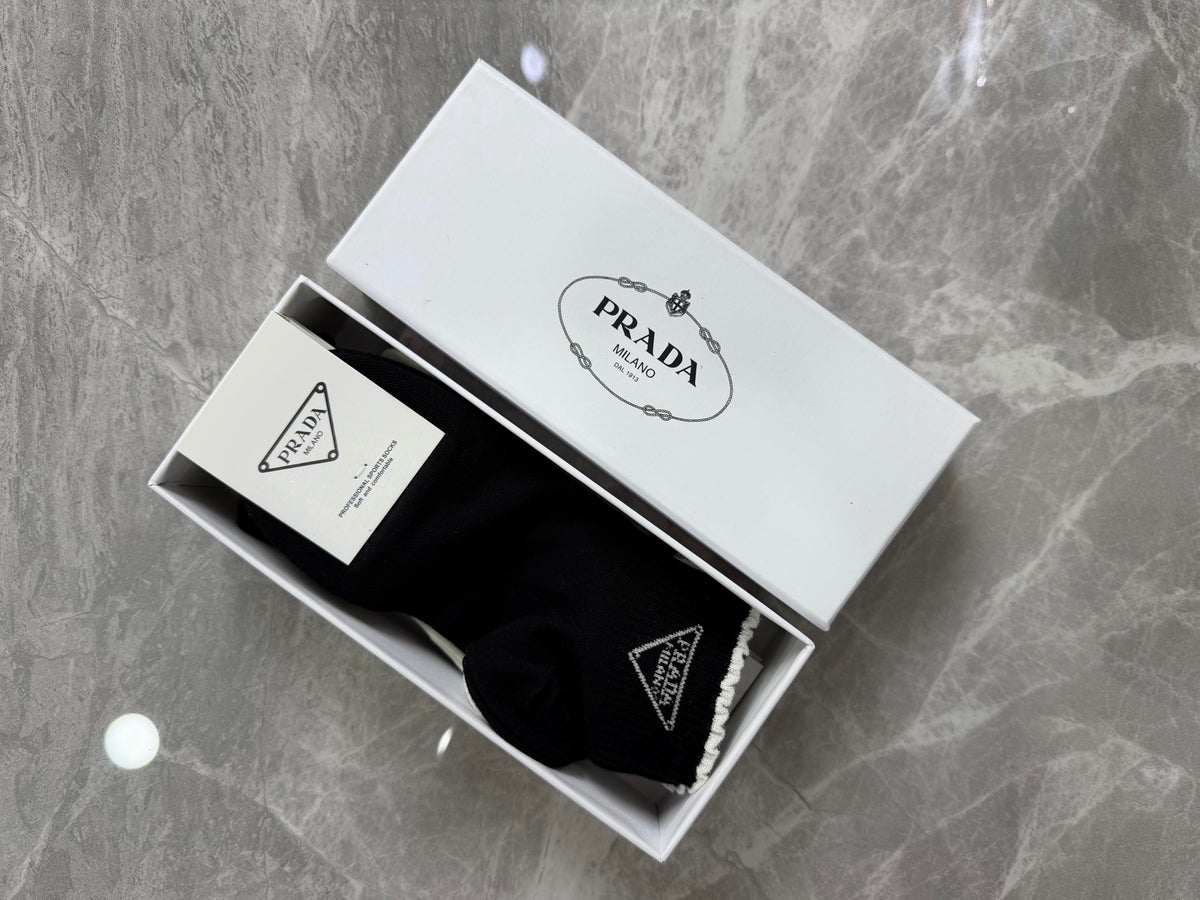 Prada Cotton Pastel Colour Tonal Waistbands Crew Socks