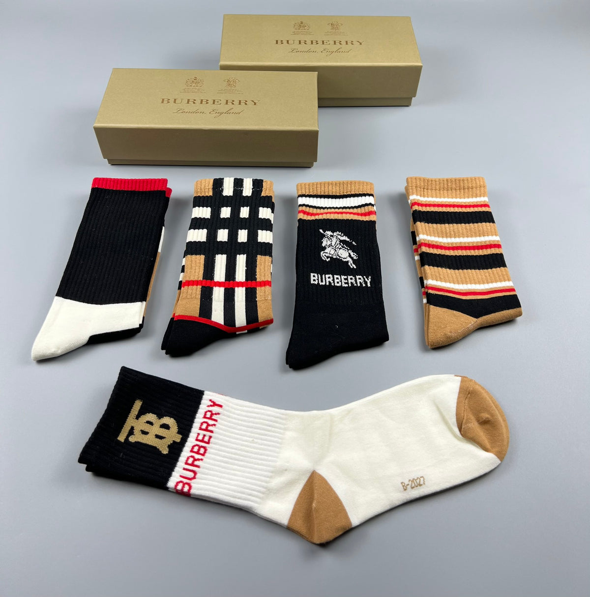 Burberry Varied Cuff Crew Socks - 5-Pair Set