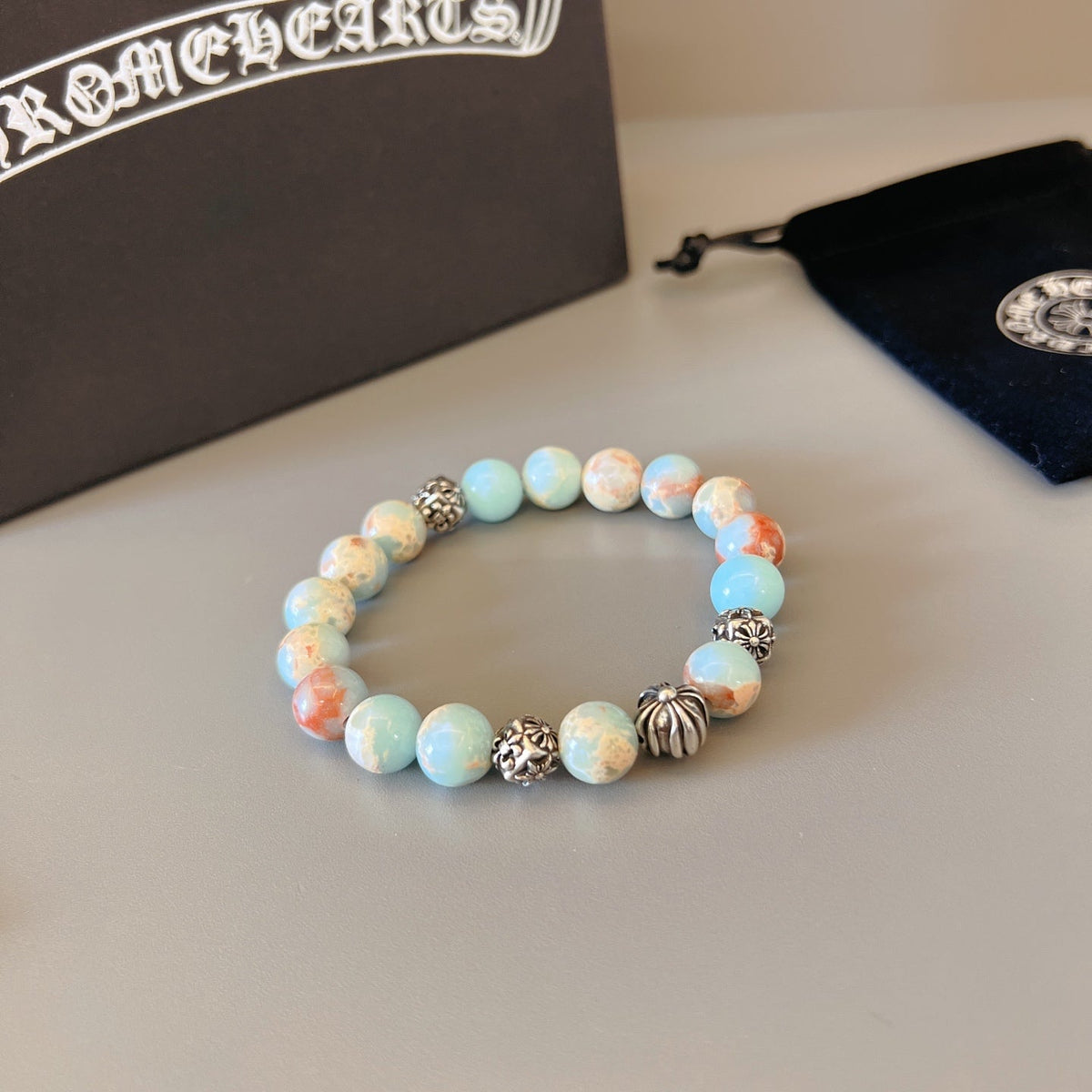 Martin Graham beaded bracelet in polished metal-tone – styled product view