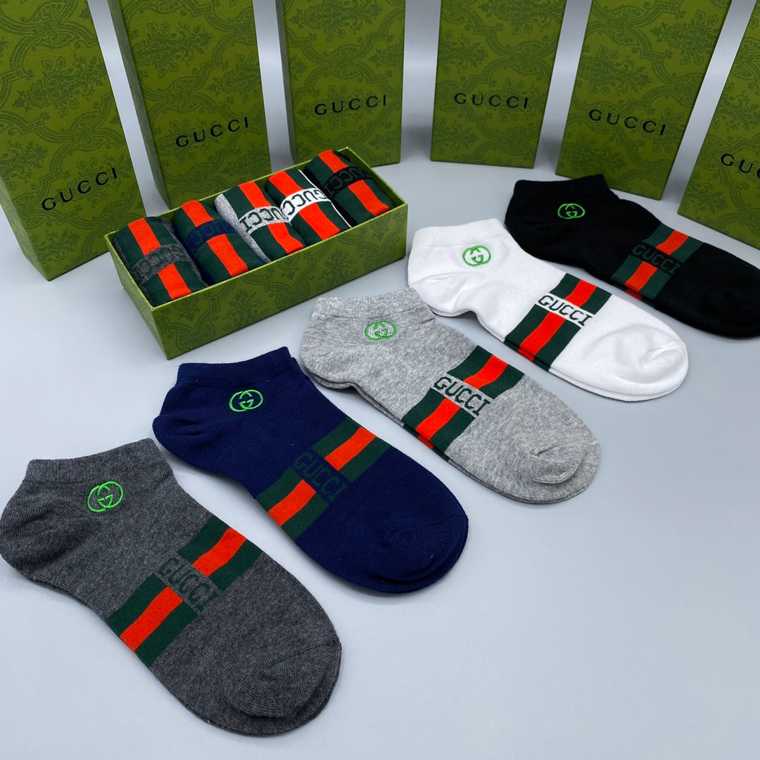 Gucci Red-And-Green Striped Bands Ankle Socks - 5-Pair Set