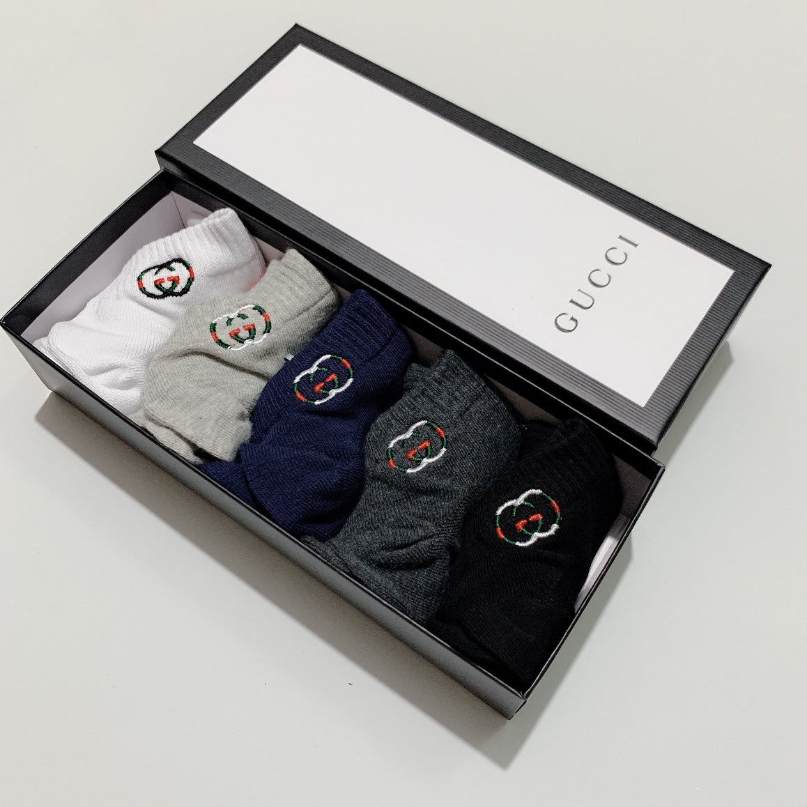 Gucci Cotton blend Red-And-Green And Monogram-Style Details Ankle Socks - 5-Pair Set