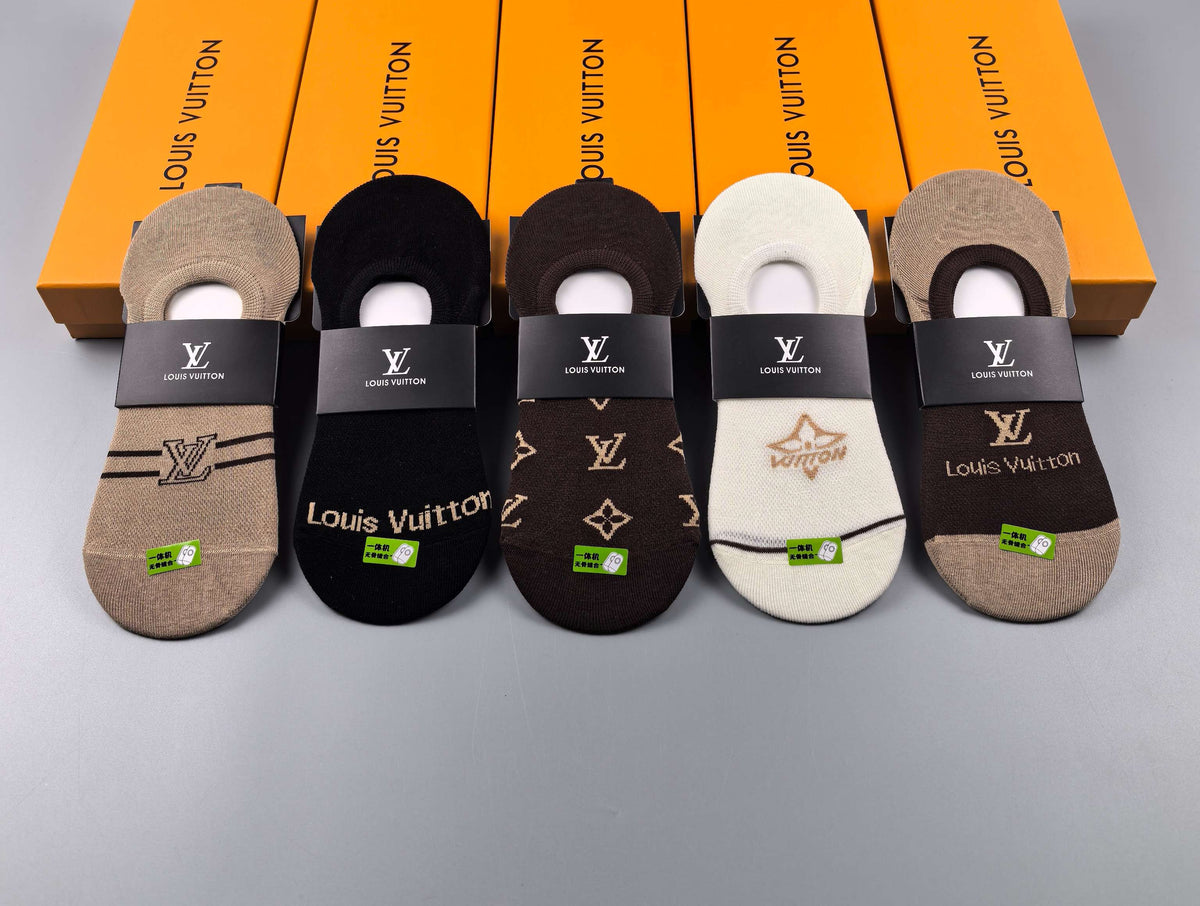 Louis Vuitton Visible Logo, Stripe Or Motif Details No-Show Socks - 5-Pair Set