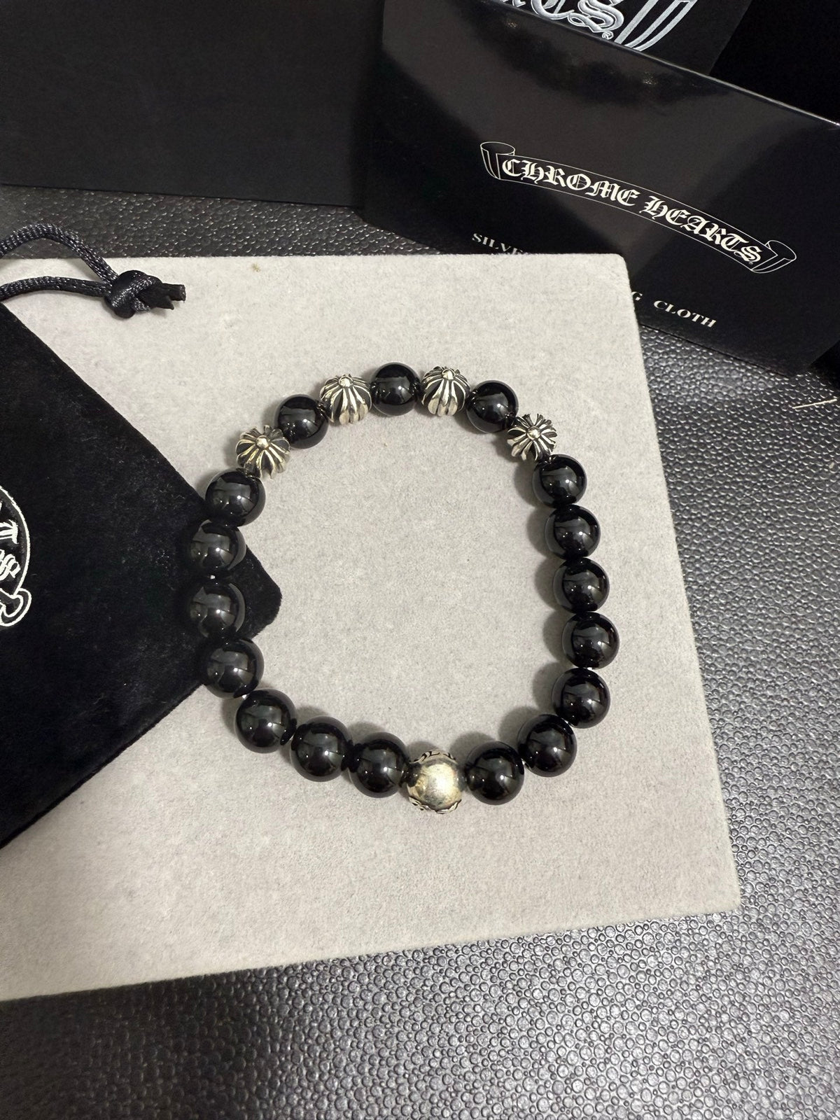 Martin Graham beaded bracelet in polished metal-tone – styled product view