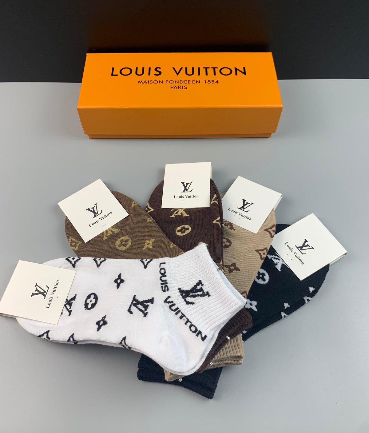 Louis Vuitton Neutral Monogram Ankle Socks - Box of 5 Pairs