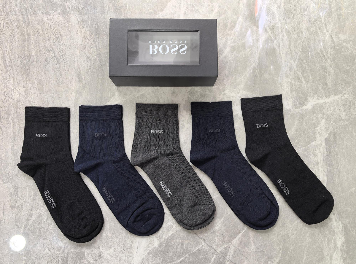 Boss Modal Simple Contrast Branding Crew Socks - 5-Pair Set