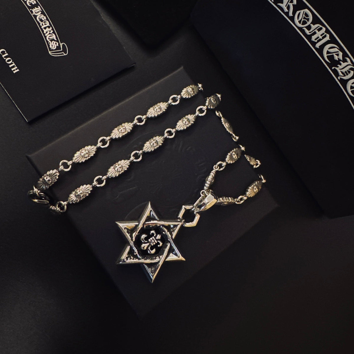 Martin Graham pendant necklace in polished metal-tone – styled product view