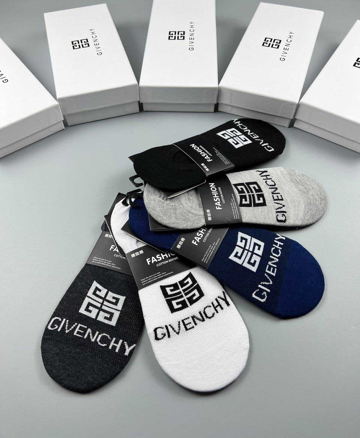 Givenchy Cotton Visible Logo, Stripe Or Motif Details No-Show Socks - 5-Pair Set