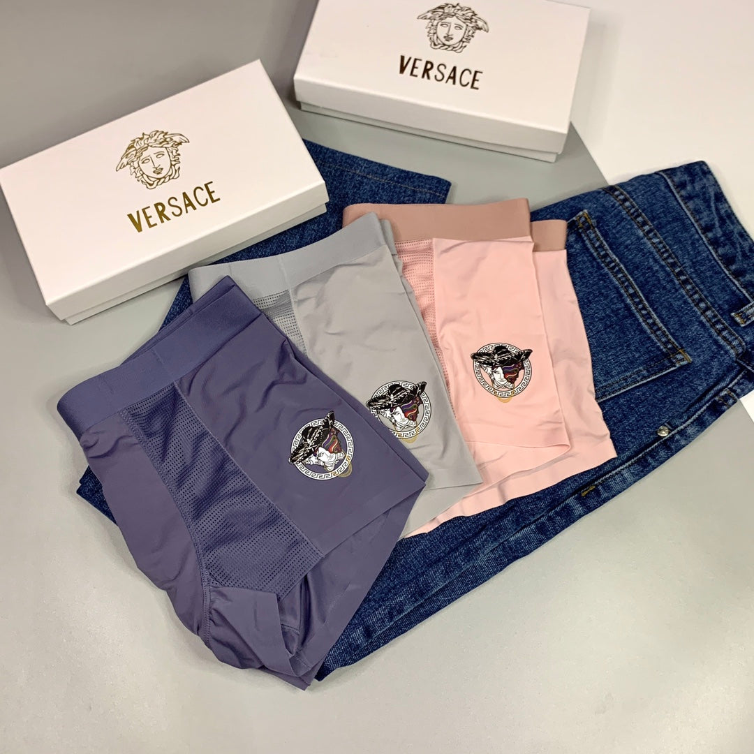 Versace Visible All-Over Pattern And Logo Details Men's Boxer Briefs - 3-Piece Box