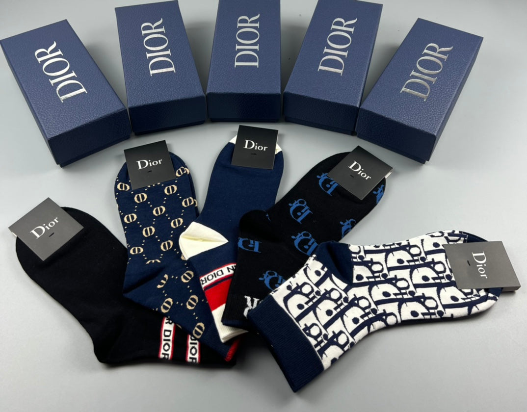 Dior Pattern Mix Logo Socks - 5-Pair Box