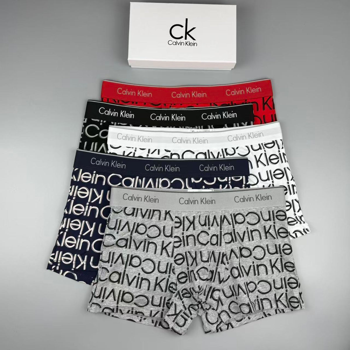 Calvin Klein Black, White, Grey & Red Letter Print Cotton Men's Boxer Briefs - 3-Piece Box