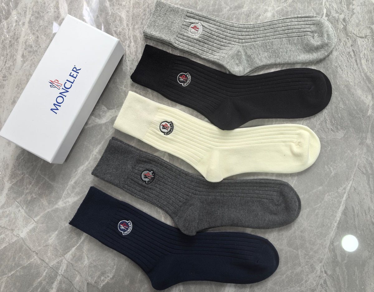 Moncler Small Round Emblems Crew Socks - 5-Pair Set
