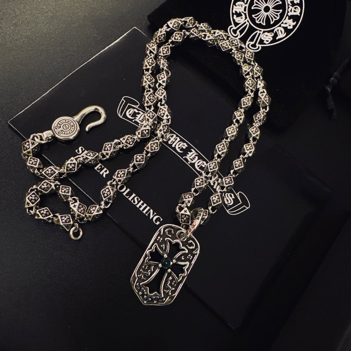 Martin Graham pendant necklace in polished metal-tone – styled product view