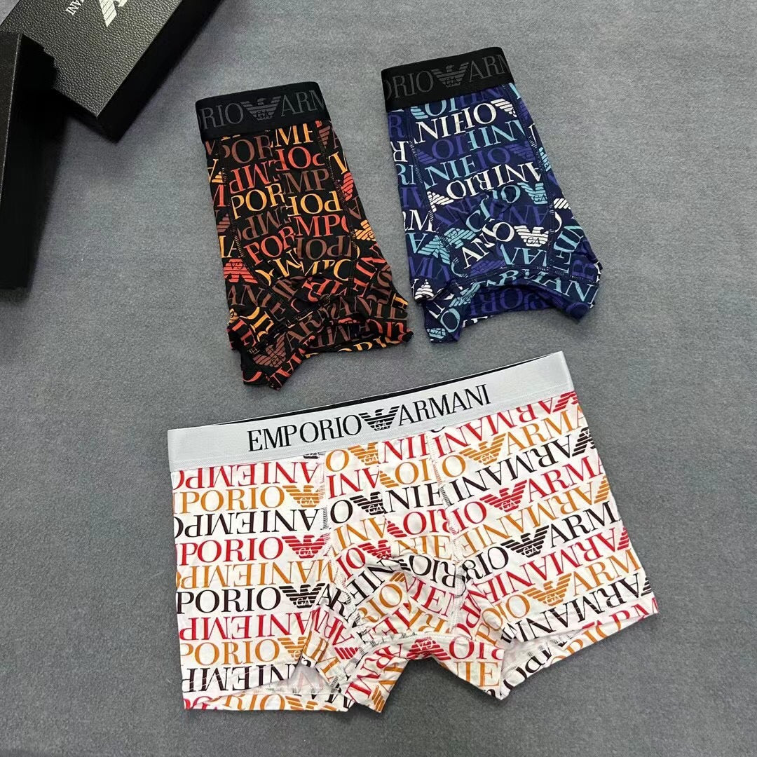 Armani Modal Contrast Waistbands And Understated Front Branding Men's Boxer Briefs - 3-Piece Box