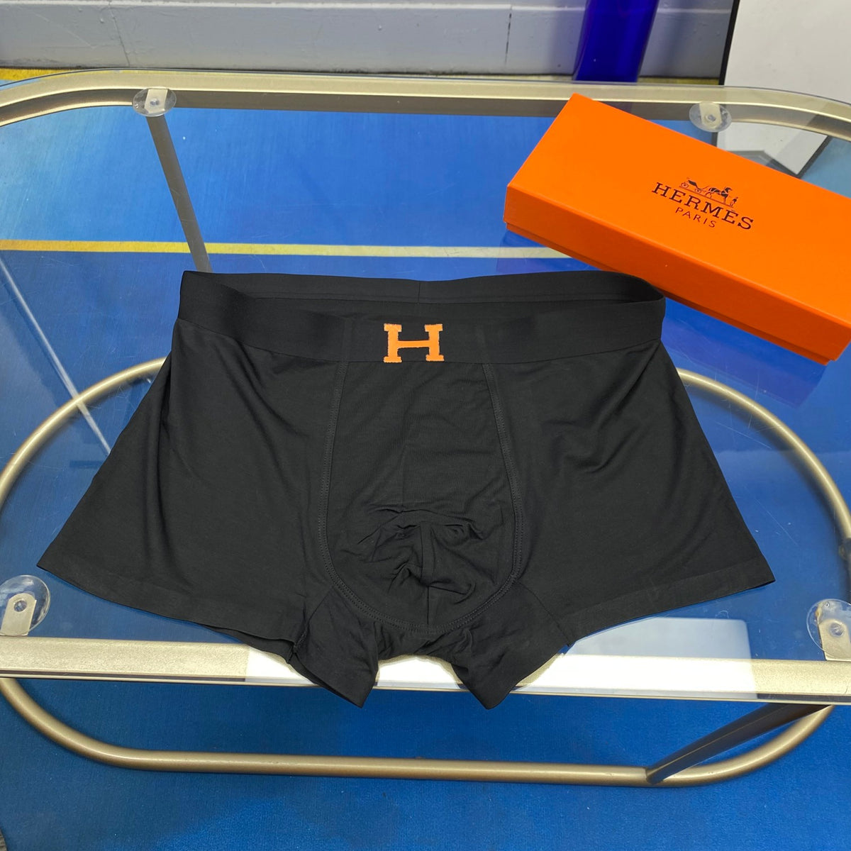 Hermes Blue, Green & White Tonal Waistbands Men's Boxer Briefs - 3-Piece Box