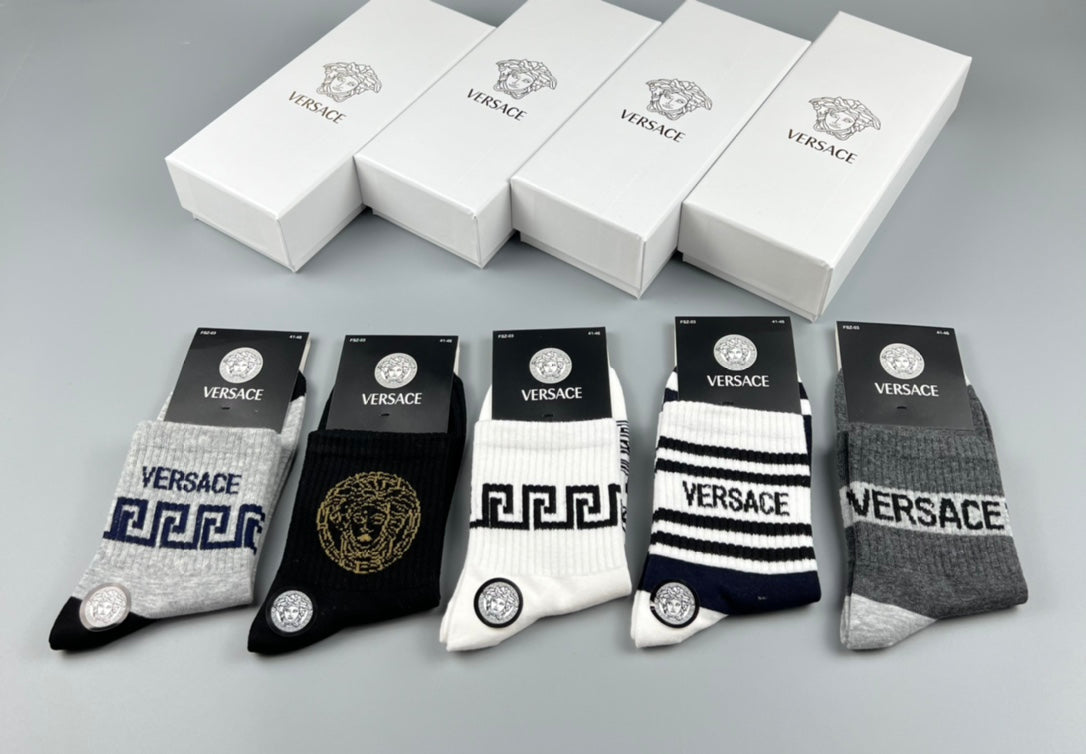 Versace Cotton blend Bold Lettering And Greek-Key Ankle Socks - 5-Pair Set