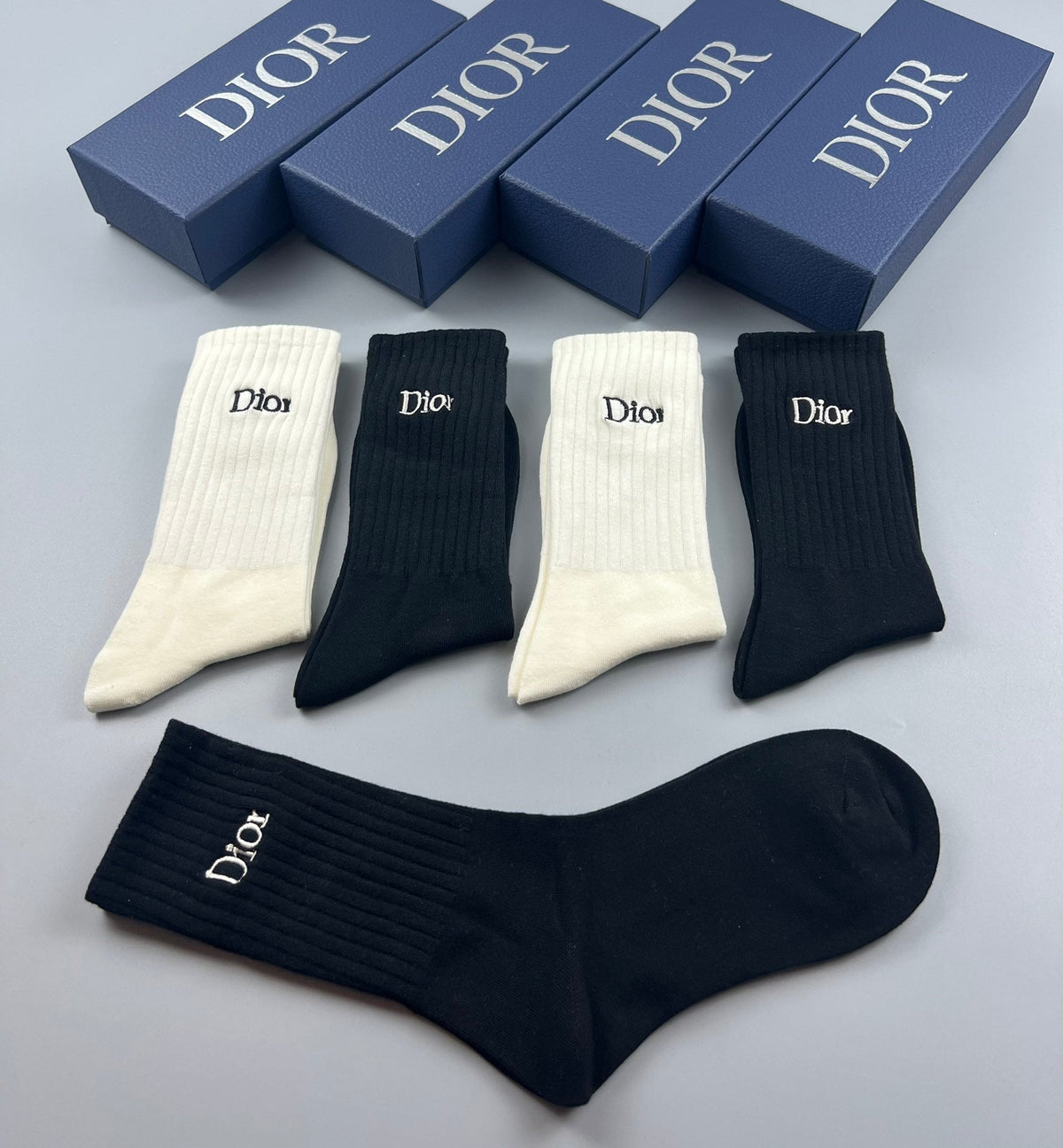 Dior Double-Needle Cotton Socks - 5-Pair Set