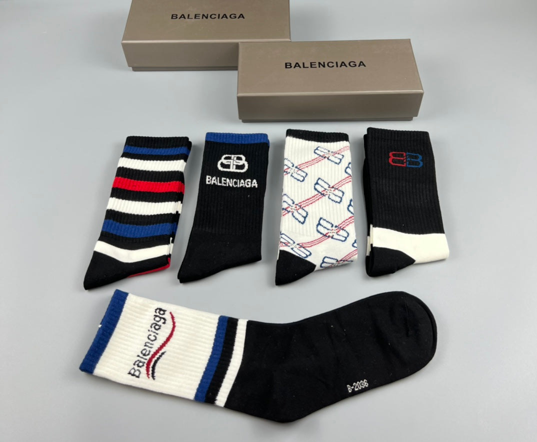 Balenciaga Varied Bb And Wordmark Crew Socks - 5-Pair Set